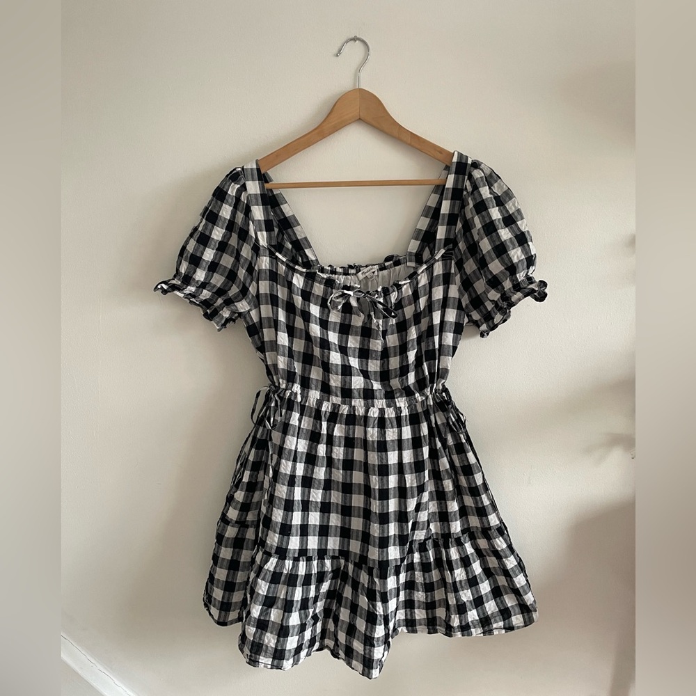 Madewell Square-Neck Cotton Retro Picnic Mini Dress in Gingham Seersucker Large